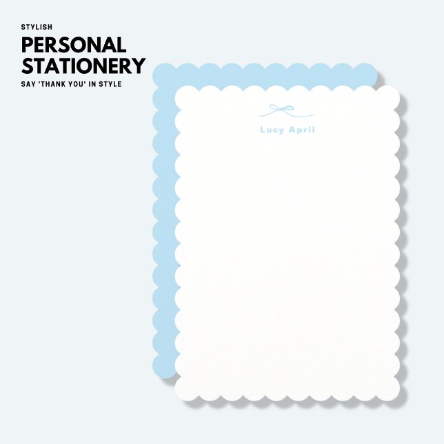 Modern Simple Blue Personalised Note Card with Bow (Creator Uploaded)