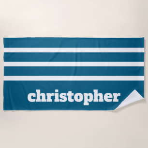 Modern Simple Blue Pool Monogram Name Beach Towel