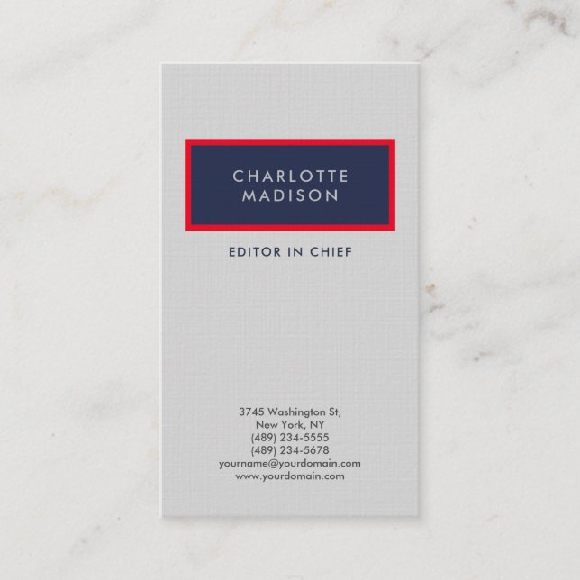 Modern Simple Blue Red Grey Minimalist Plain Business Card (Front)