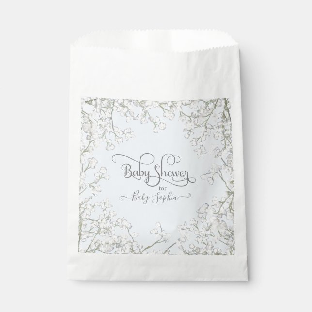 Modern Simple Blue White Boho Floral Baby Shower Favour Bags (Front)