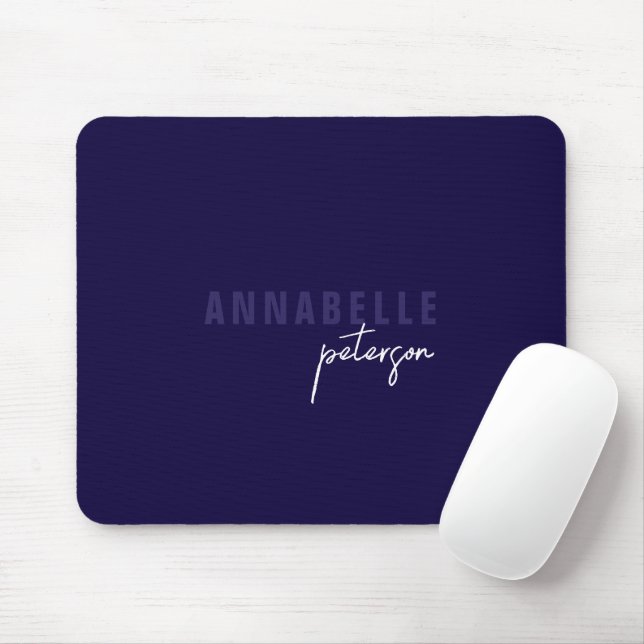 Modern Simple Blue & White Minimal Script Mouse Pad (With Mouse)