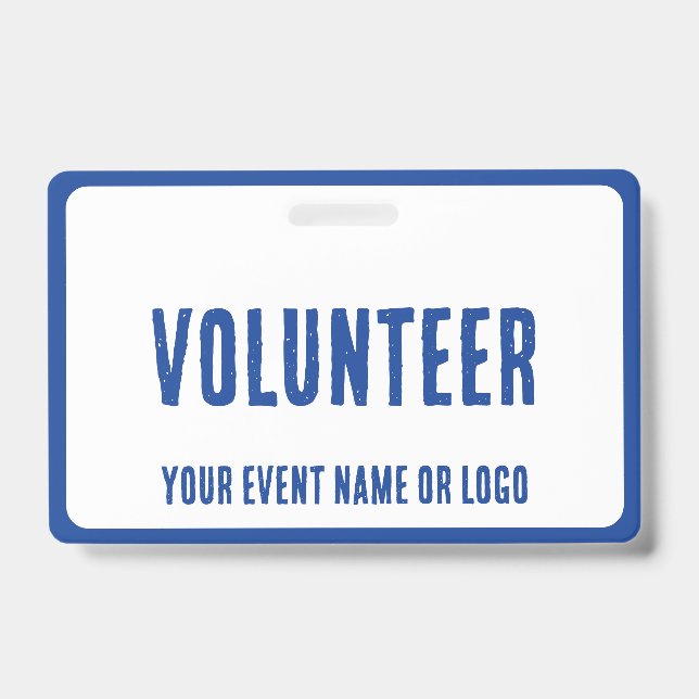 modern simple blue white volunteer event ID badge (Front)