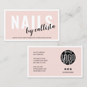 Modern Simple Blush Pink Border Logo Nail Tech Business Card