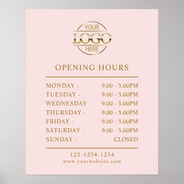 Modern Simple Blush Pink Business Opening Hours Poster (Front)