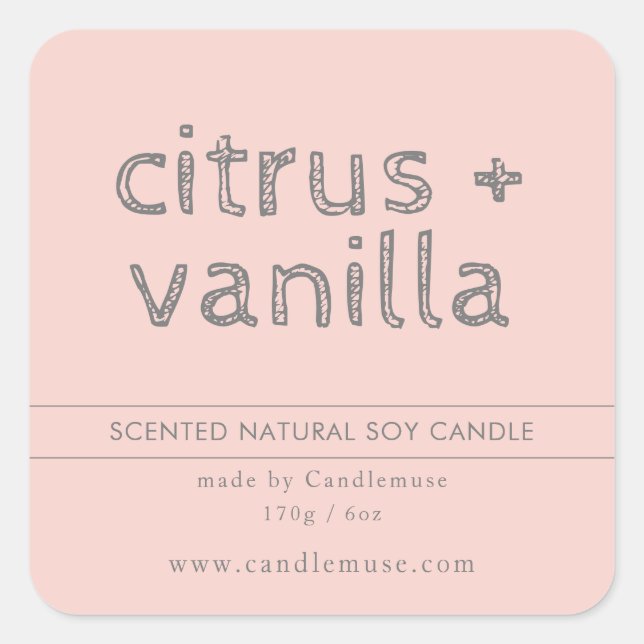 Modern simple blush pink candle product label (Front)