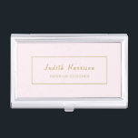 Modern Simple Blush Pink Gold Business Card Holder<br><div class="desc">This elegant blush pink with a modern gold typography framed in gold is featured on this business card case. Designed by artist Susan Coffey.</div>
