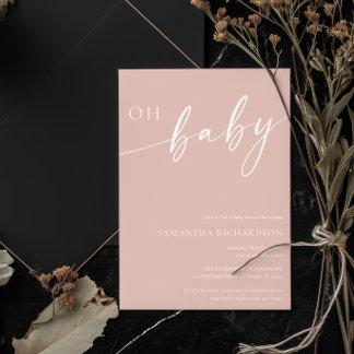 Modern simple blush pink Oh Baby girl baby shower Invitation