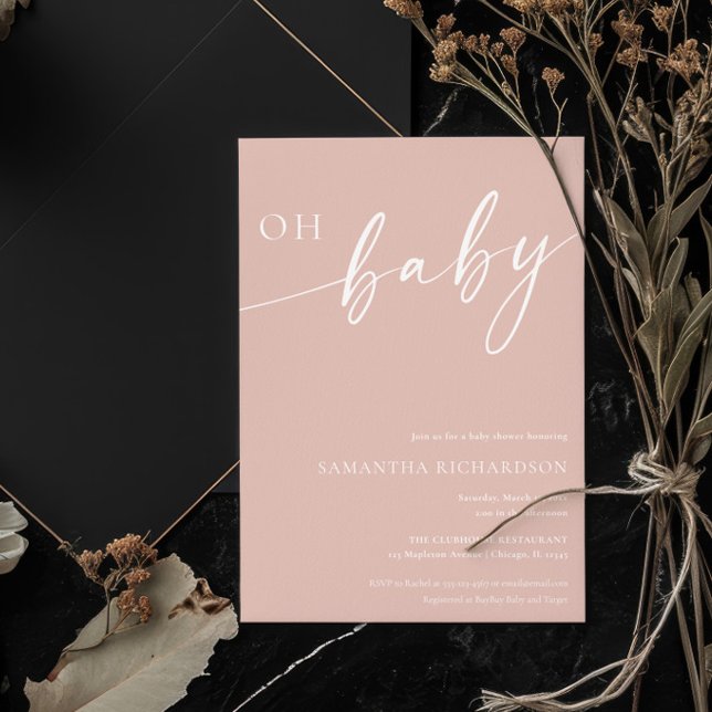 Modern simple blush pink Oh Baby girl baby shower Invitation (Creator Uploaded)