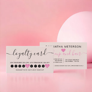Modern simple blush pink script makeup 10  loyalty card