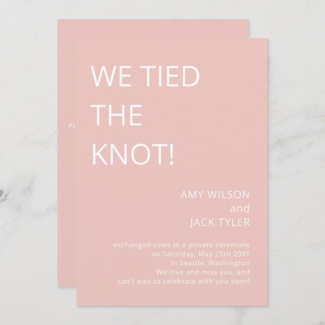Modern Simple Blush Pink Wedding Announcement (Front/Back)