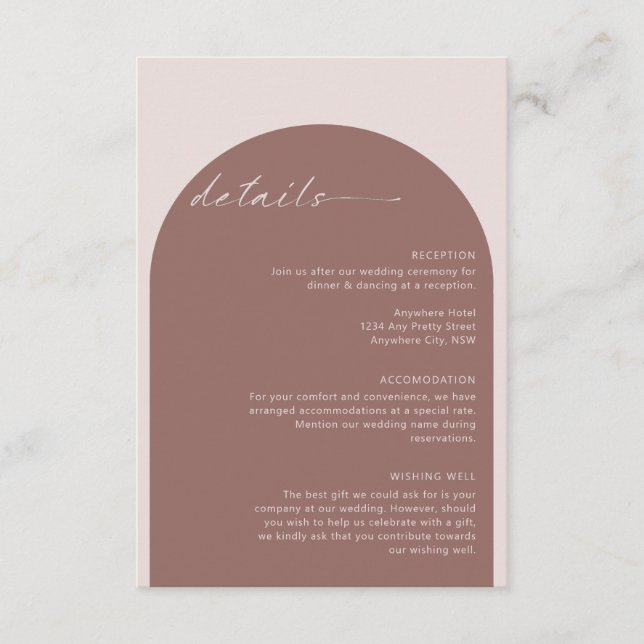 Modern Simple Bohemian Arch Details Enclosure Card (Front)