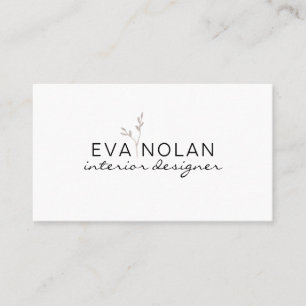 Modern Simple Boho Dry Leaves Interior Designer Business Card