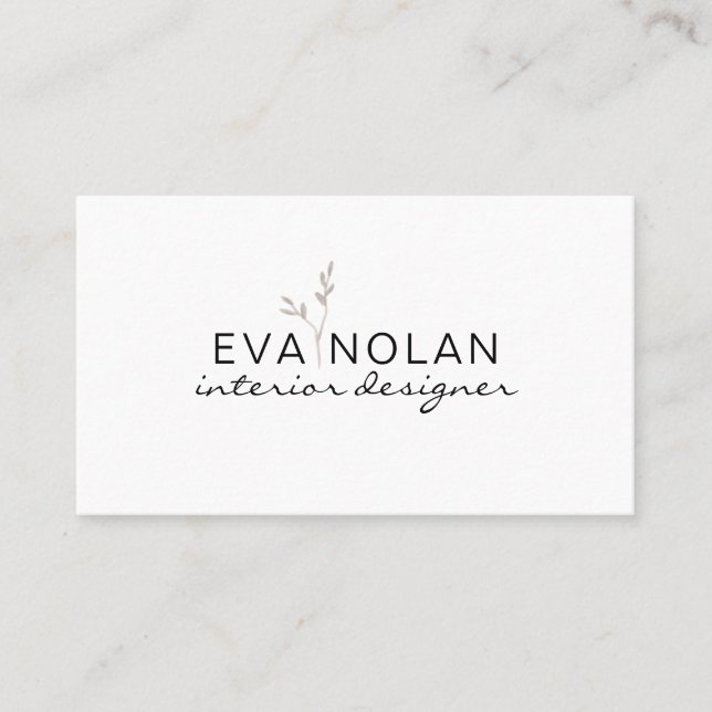 Modern Simple Boho Dry Leaves Interior Designer Business Card (Front)