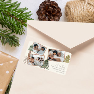Modern Simple Boho Multiphoto Christmas Pine Tree  Label
