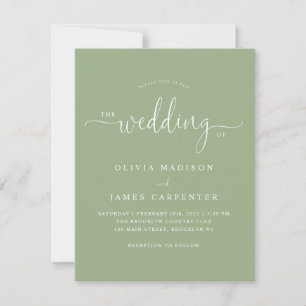 Modern Simple Boho Sage Green Photo Wedding Invite
