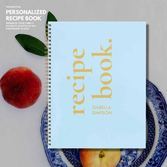 Modern Simple Bold Blue and Gold Monogram Recipe Notebook (Creator Uploaded)
