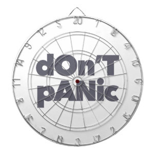 Modern, simple, bold cool graphic of Don't Panic Dartboard