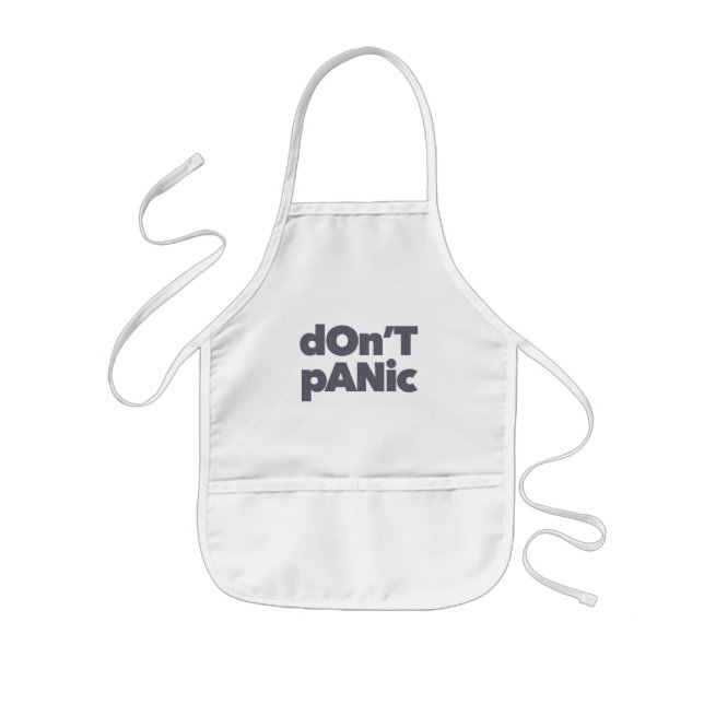 Modern, simple, bold cool graphic of Don't Panic Kids Apron (Front)