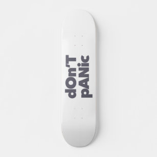 Modern, simple, bold cool graphic of Don't Panic Skateboard