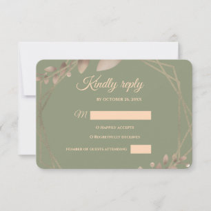 Modern Simple botanical elegant sage green gold  RSVP Card