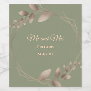Modern Simple botanical elegant sage green gold  Wine Label