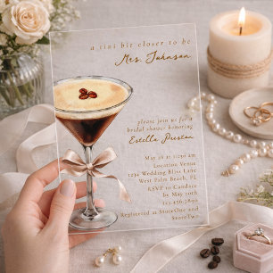 Modern Simple Bow Espresso Martini Bridal Shower Acrylic Invitations
