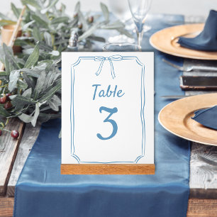 Modern Simple  Bow Wedding Dusty Blue Table Number Acrylic Sign