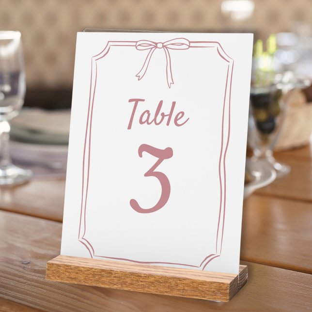 Modern Simple  Bow Wedding Dusty Rose Table Number Acrylic Sign (Creator Uploaded)