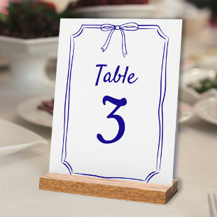 Modern Simple Bow Wedding Navy Blue Table Number Acrylic Sign