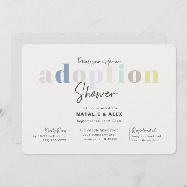 Modern Simple Boy Adoption Baby Shower Invitation (Front/Back)