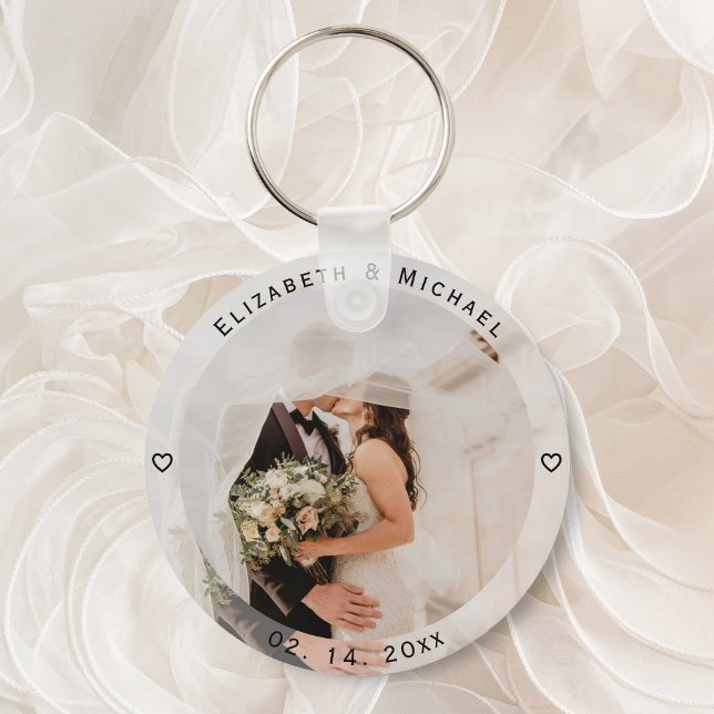 Modern Simple Bride and Groom Photo Wedding Favor Key Ring (Creator Uploaded)