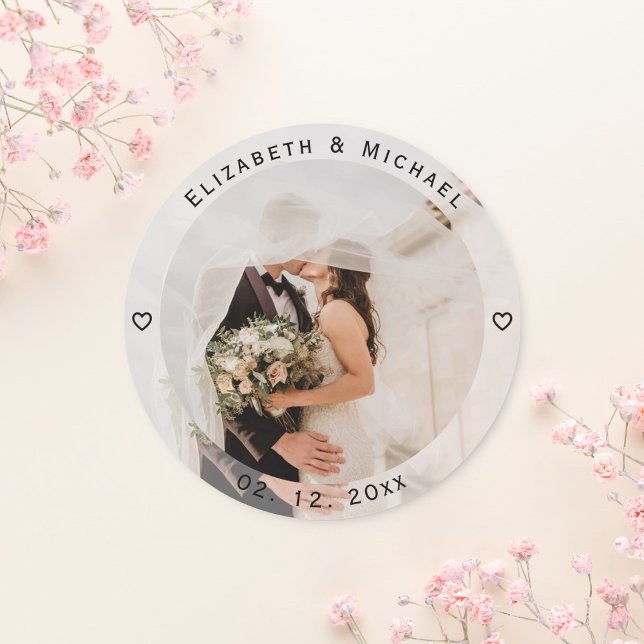 Modern Simple Bride and Groom Photo Wedding Favour Classic Round Sticker (Creator Uploaded)