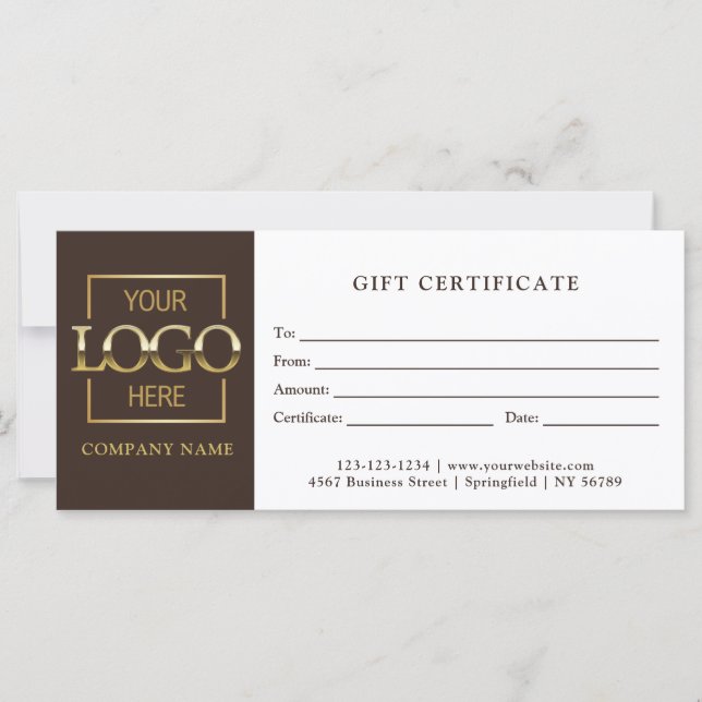 Modern Simple Brown Business Logo Gift Certificate (Front)