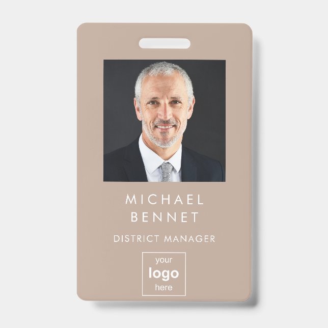 Modern Simple Brown Corporate Photo ID Badge (Front)