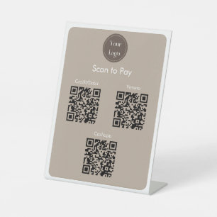 Modern Simple Brown Cream Scan to pay QR Codes Pedestal Sign