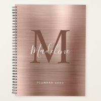 Modern Simple Brushed Metallic Rose Gold Monogram