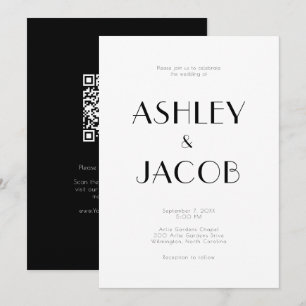 Modern Simple Budget Black & White Wedding RSVP & Invitation