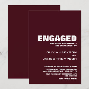 Modern Simple Burgundy Engagement Party Invitation
