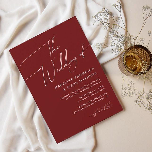 Modern Simple Burgundy Red Script The Wedding Invitation (Creator Uploaded)
