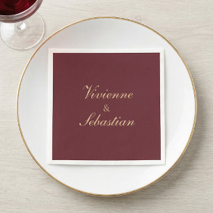 Modern Simple Burgundy Script Minimalist Wedding Napkin