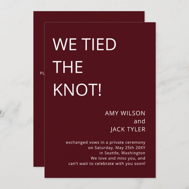 Modern Simple Burgundy Wedding Announcement (Front/Back)