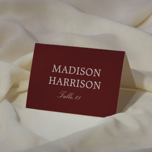 Modern Simple Burgundy Wedding Place Card DIY