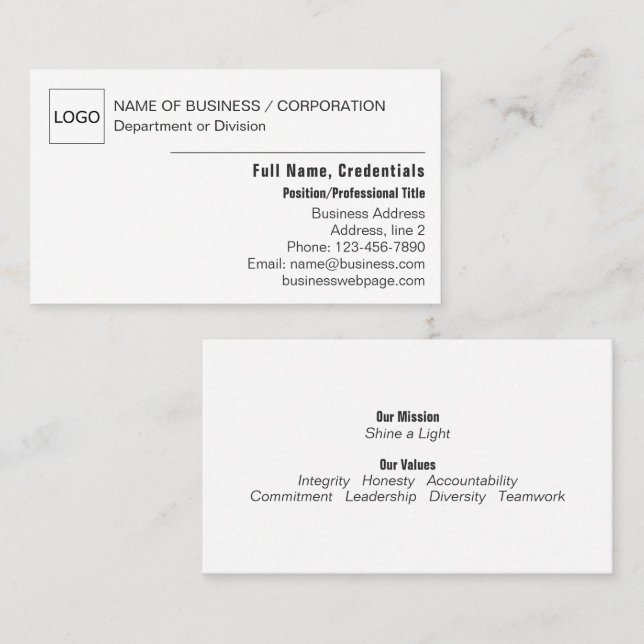 Modern Simple Business Detailed Black and White  Business Card (Front/Back)