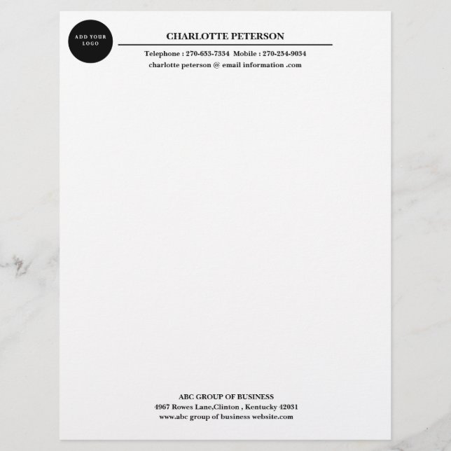 Modern Simple Business Logo  Custom Letterhead (Front)