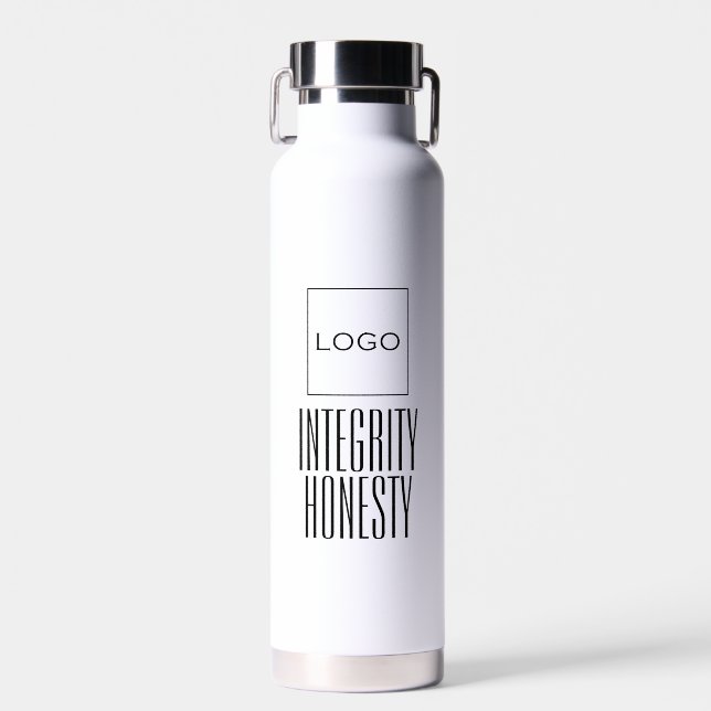 Modern Simple Business Logo, Photo and Values Water Bottle (Front)