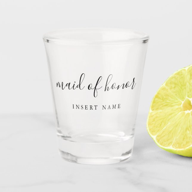 Modern Simple Calligraphy Maid of Honour Shot Glas Glass (Front)