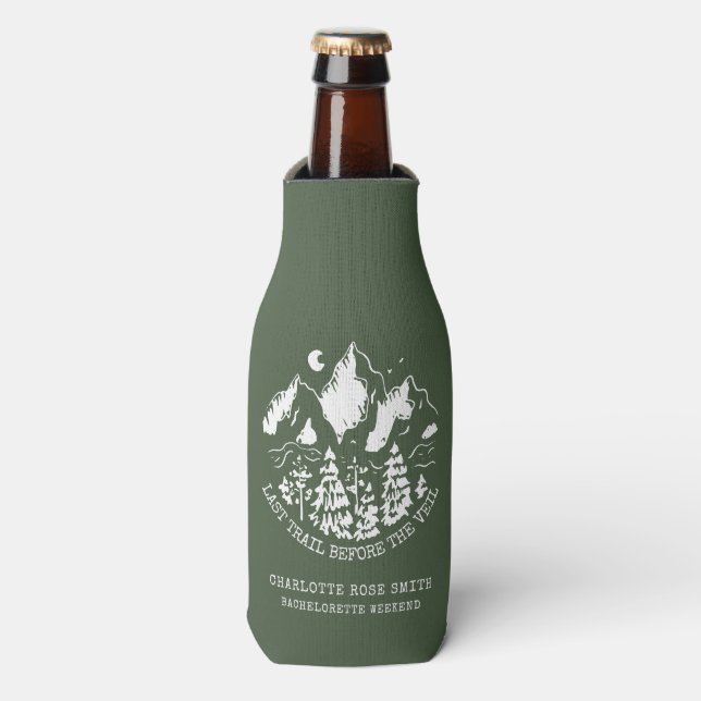 Modern Simple Camping Bachelorette Party Bottle Cooler (Bottle Front)