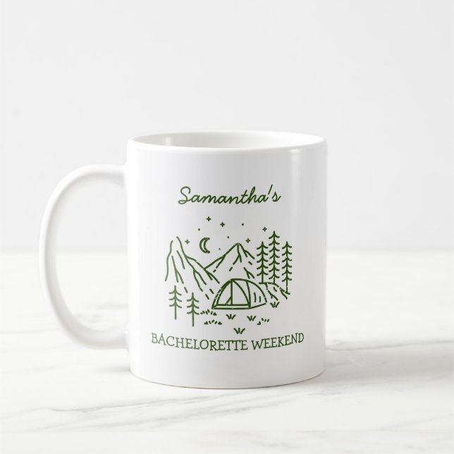 Modern Simple Camping Bachelorette Party Nature Coffee Mug (Left)