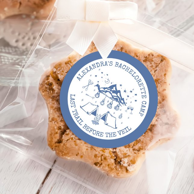 Modern Simple Camping Weekend Bachelorette Party Classic Round Sticker (Creator Uploaded)