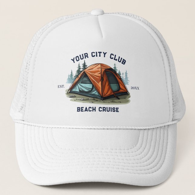 Modern Simple Camping Weekend Bachelorette Party Trucker Hat (Front)